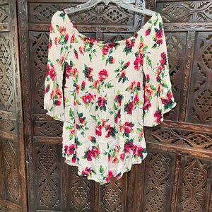 Ambiance White and Pink Smocked Ruffled Blouse